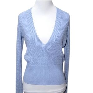 EUC Polo Jeans Company RL67437 Deep Vneck Cable Knit Cropped Sweater Large